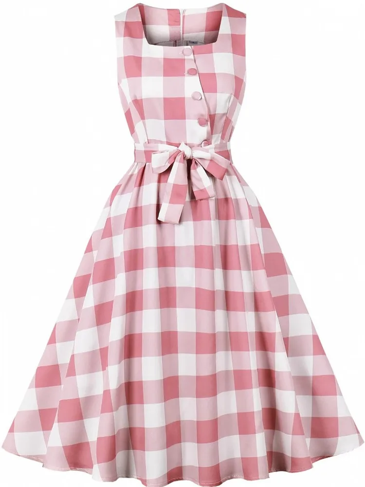 

Women Summer Pin Up Casual Party Dress Sleeveless Retro Robe 60s 50s Vintage Rockabilly 1960s 1950s Swing Dress Vestidos