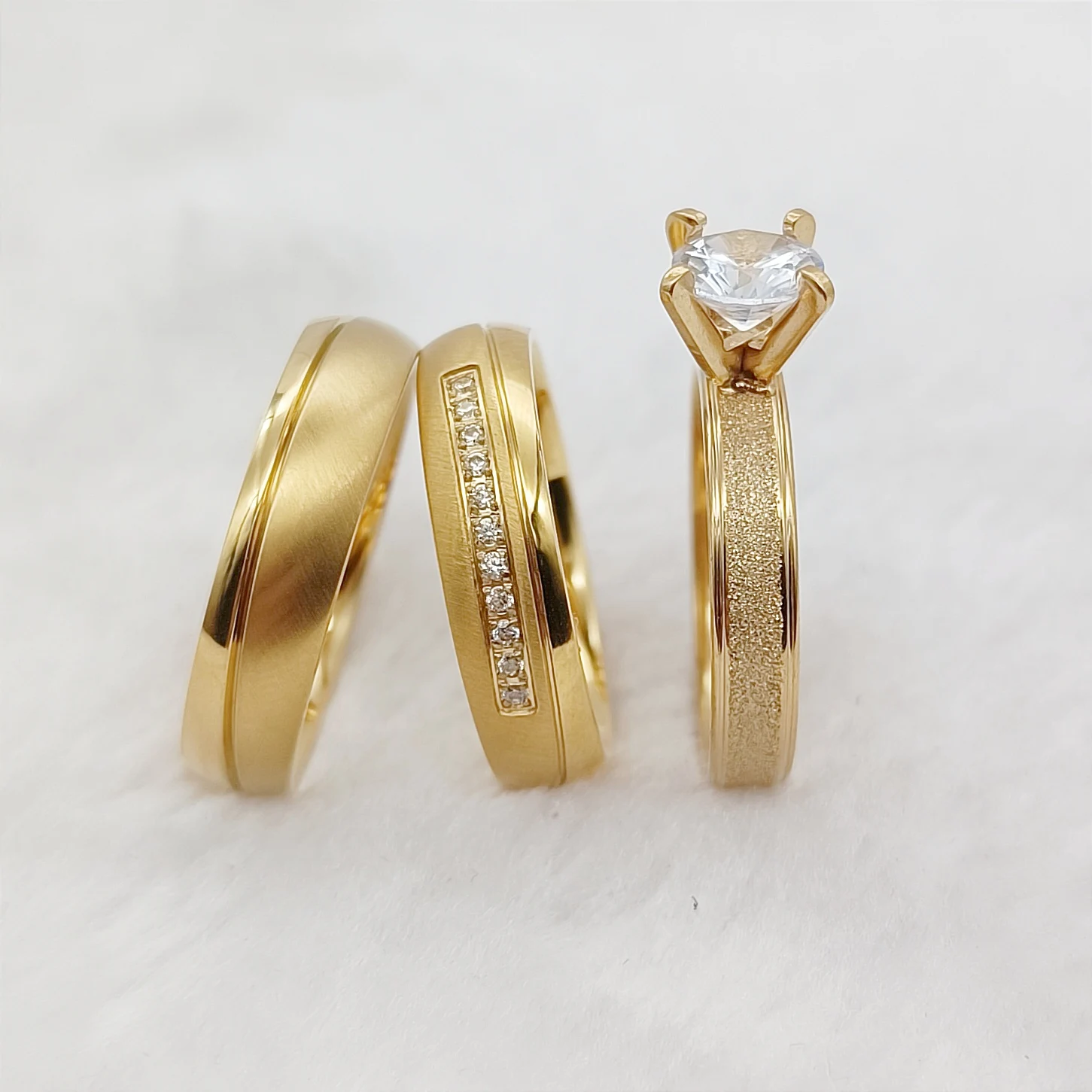 خواتم خطوبة زفاف مطلية بالذهب عيار 18 قيراط على الطراز الأمريكي، مجموعة زفاف، مجوهرات زوجين التحالف، العشاق، هدايا عيد الحب