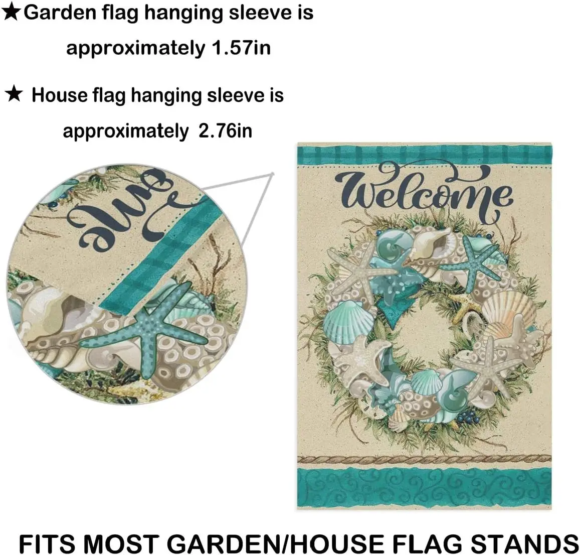 Summer Shell Coastal Wreath Garden Flag 12 x 18 Double Sided Retro Starfish Coral Nautical House Yard Flags Welcome Hello Su yyi