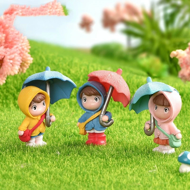 Cute Umbrella Girl Figurines Desktop Ornament Micro Plant Pot Statues Decor Windowsill  Micro Landscape Set of 4