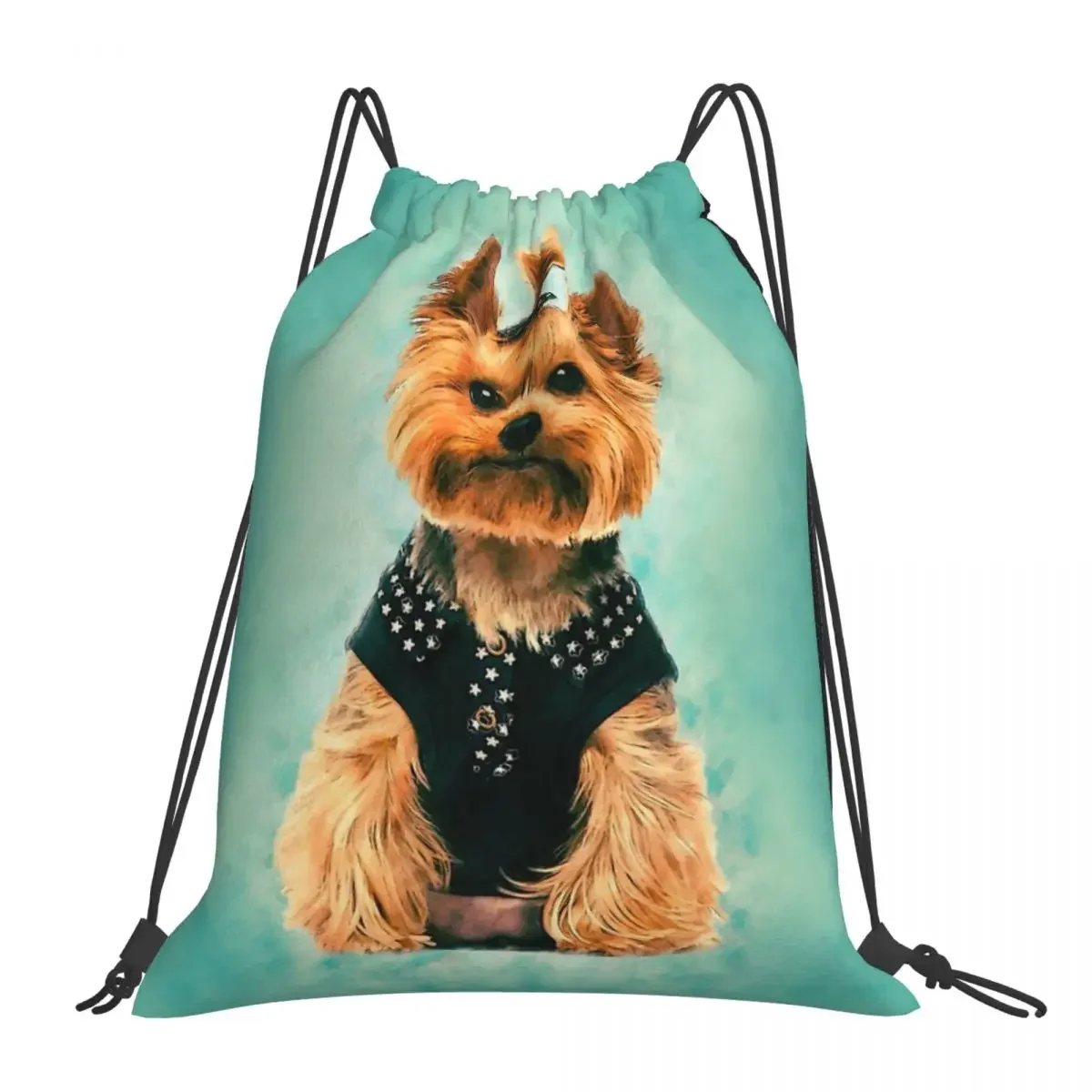 Watercolor Art Yorkshire Terrier Backpack Portable Drawstring Bags Drawstring Bundle Pocket Sundries Bag For Travel Students