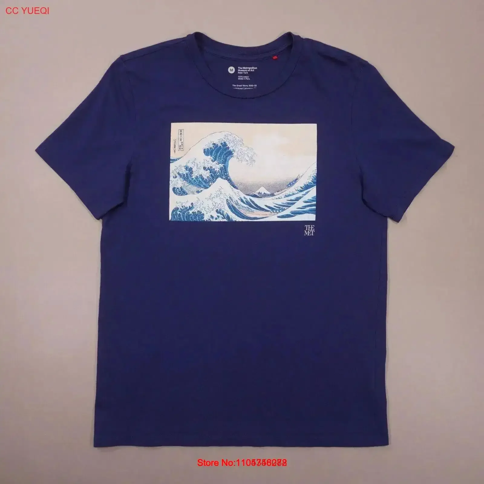 Camiseta del Museo Metropolitano de Arte MET Hokusai The Great Wave para hombre, talla mediana, azul, estilo vintage, lavado, ropa de calle, transpirable, vintage