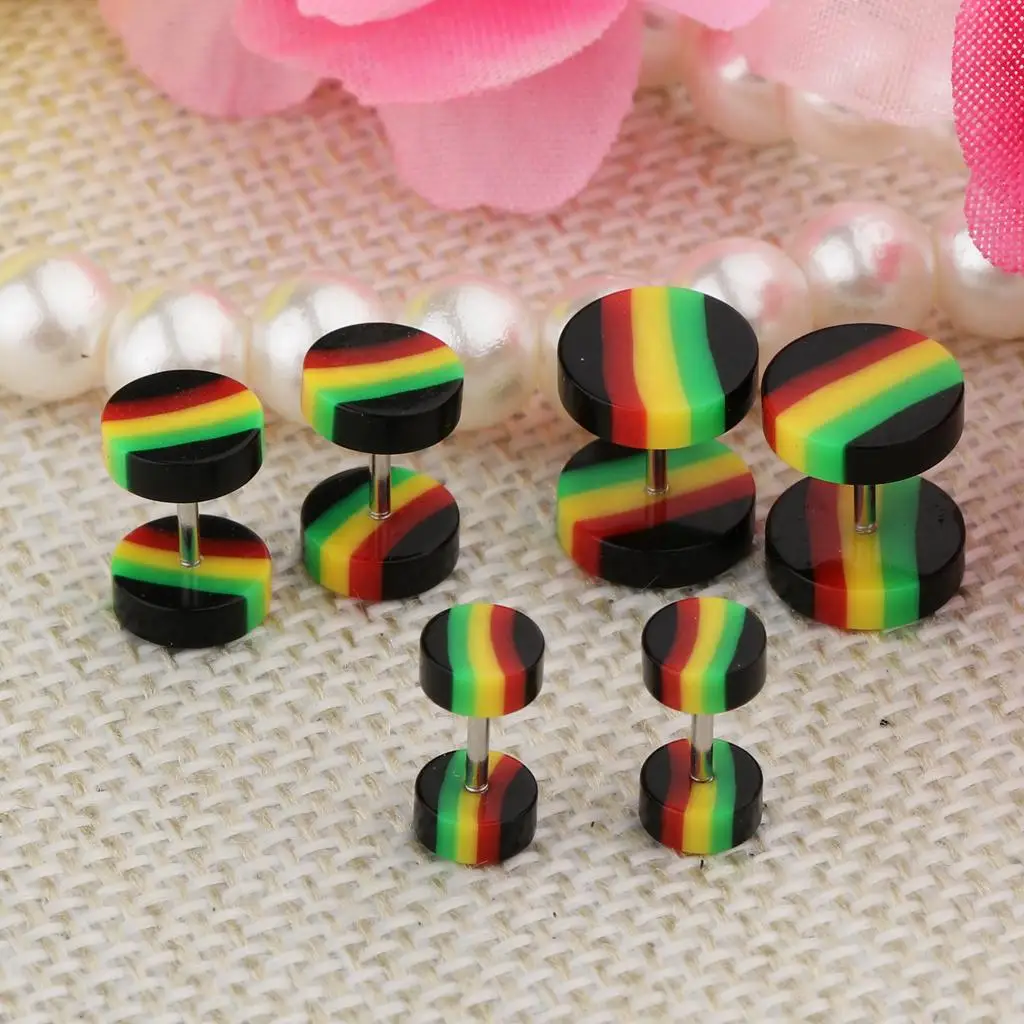 6 Pieces Acrylic Ear Earrings Tunnel Stainless Steel Plugs 18g