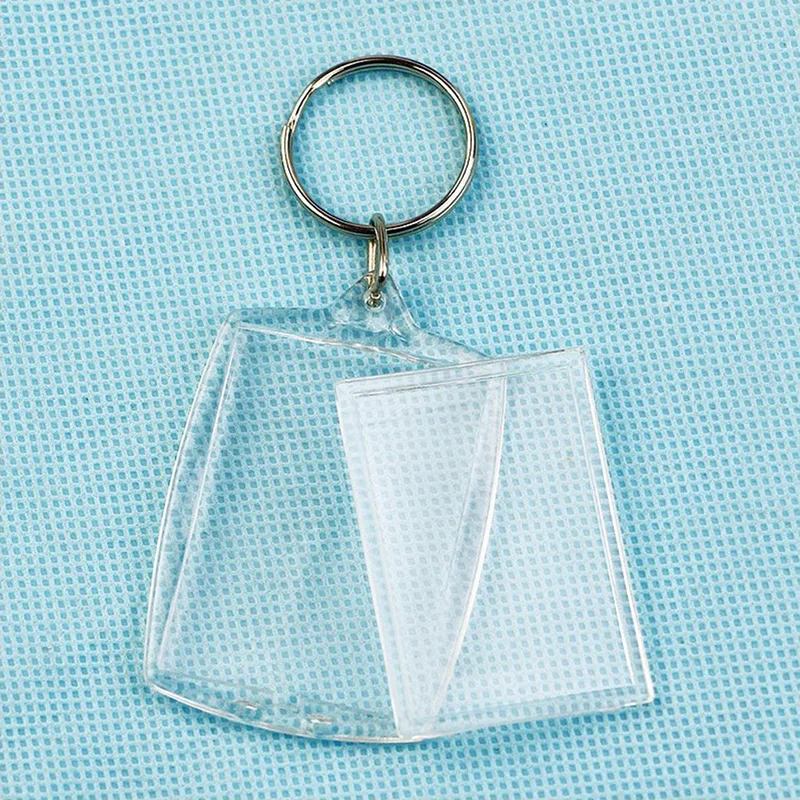 Retângulo transparente em branco acrílico Photo Frame Keychain, DIY Split chaveiro, 1pc
