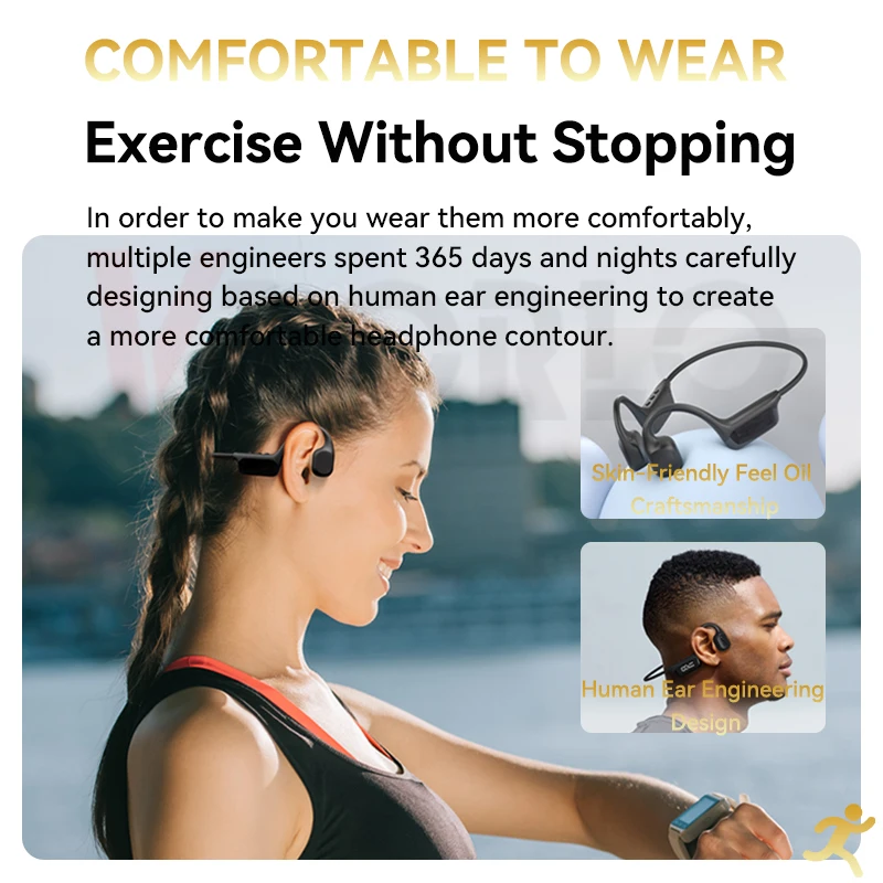 VAORLO Bone Conduction Earphones Bluetooth Wireless IPX8 Waterproof Swimming MP3 Player Hifi Stereo Headphone With Mic Headset