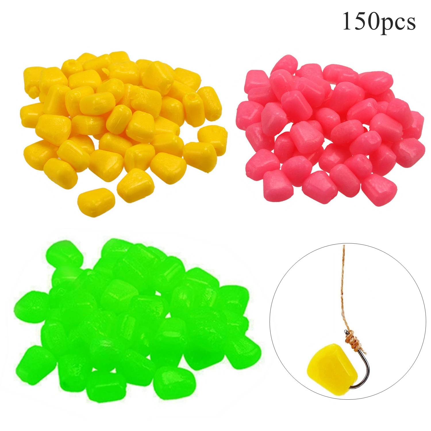 

150pcs Practical Simulation Fake Corn Sink Soft Baits for Carp Trout Fishing with Corn Scent 3 Colors Mixed Fishing Lures