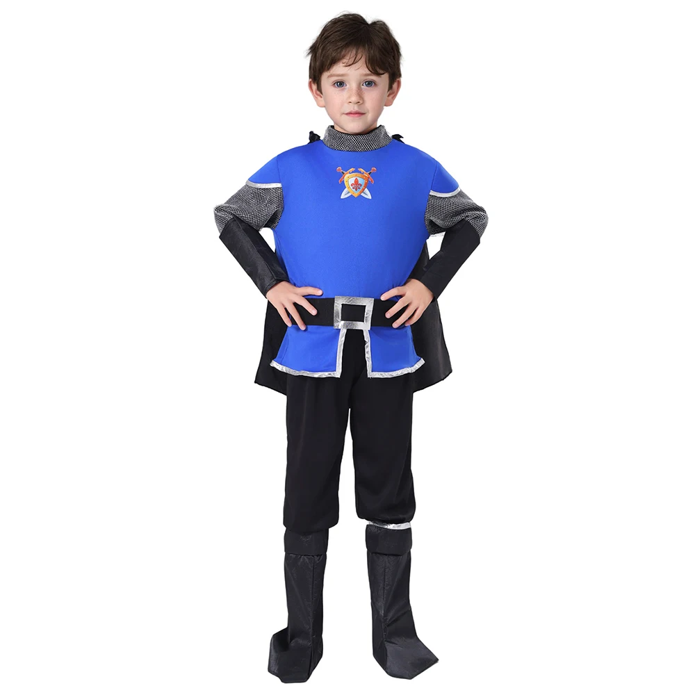 Kids Noble Medieval Blue Knight Cosplay Outfit Halloween Carnival Theme Party Costume