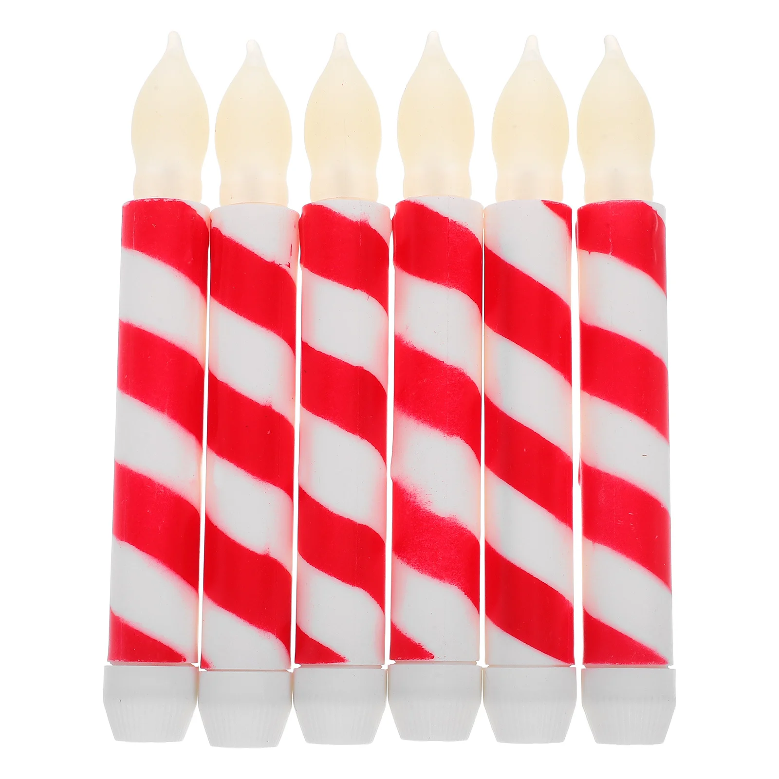 

6Pcs Flameless Taper Candles Operated Stripe Design Warm White Light Safe Fake Candles for Home Party Wedding Decor