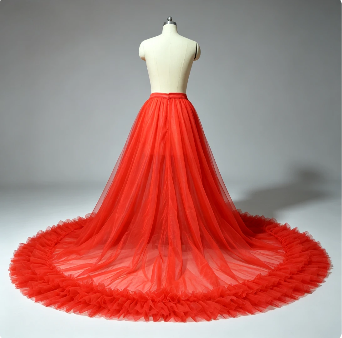 Falda larga de tul para mujer con cola, dobladillo con volantes, cintura alta, largo hasta el suelo, para sesiones de fotos de boda, fiestas, bailes de graduación, disfraces de noche