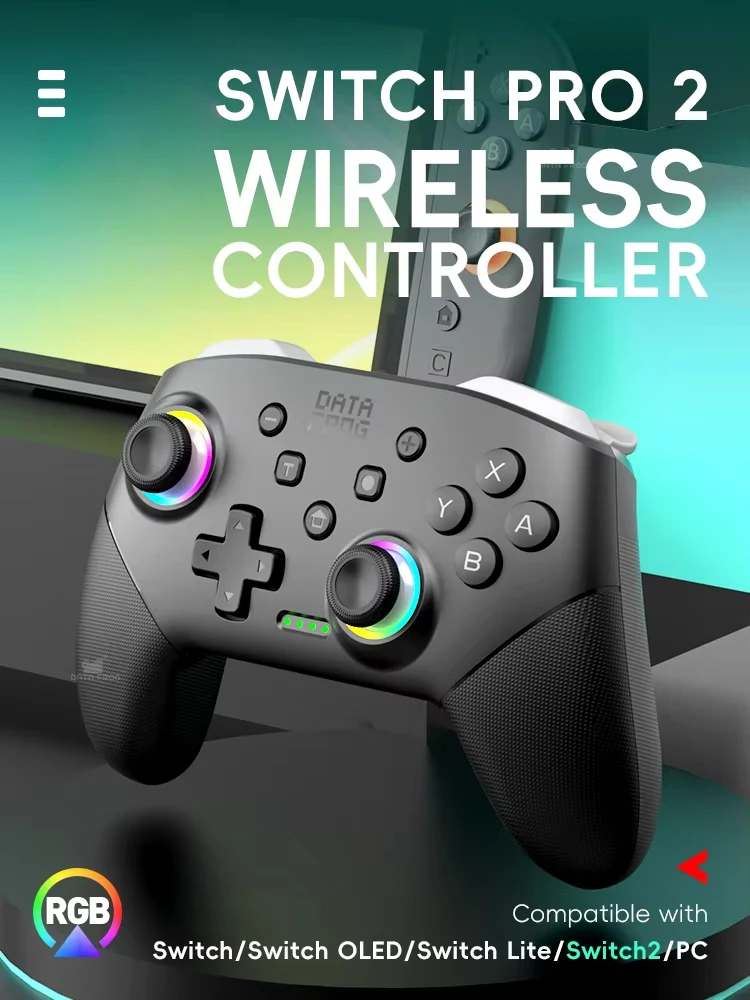 DATA FROG S80 Wireless Pro Controller for Switch OLED Switch Lite Switch 2 PC with Gyro Sensor Dual Vibration Ergonomic Gamepad