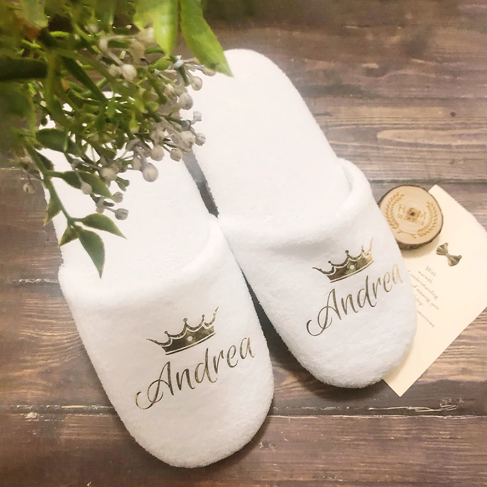 Personalised Wedding Bridal Shower Spa Slippers Bachelorette Party Bridesmaid Disposable Velour Slippers Custom Gift Photo Props