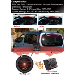 CCD HD Parking Rear View Backup Camera 3rd Brake Light for Peugeot Partner 2/Tepee/Rifter/Citroen Berlingo 3/4/B9 Kasten】IP68