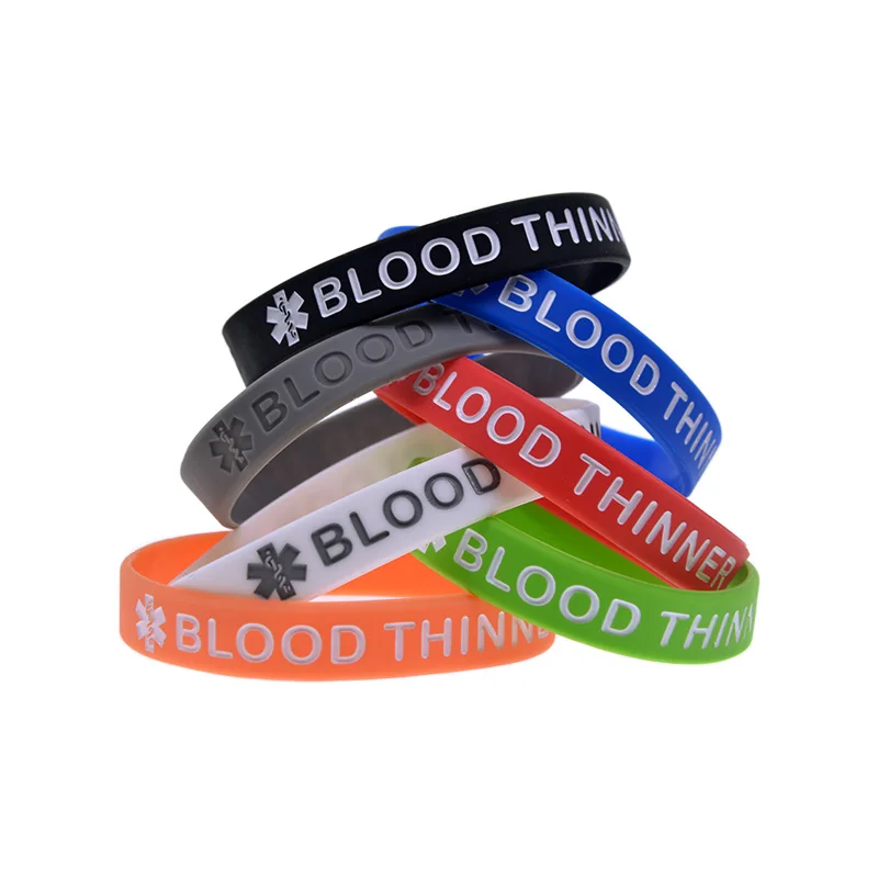 1PC/7PCS Blood Thinner Silicone Bangle Medical Alert Bracelets Essential Safety ID Wristband for Anticoagulant Users