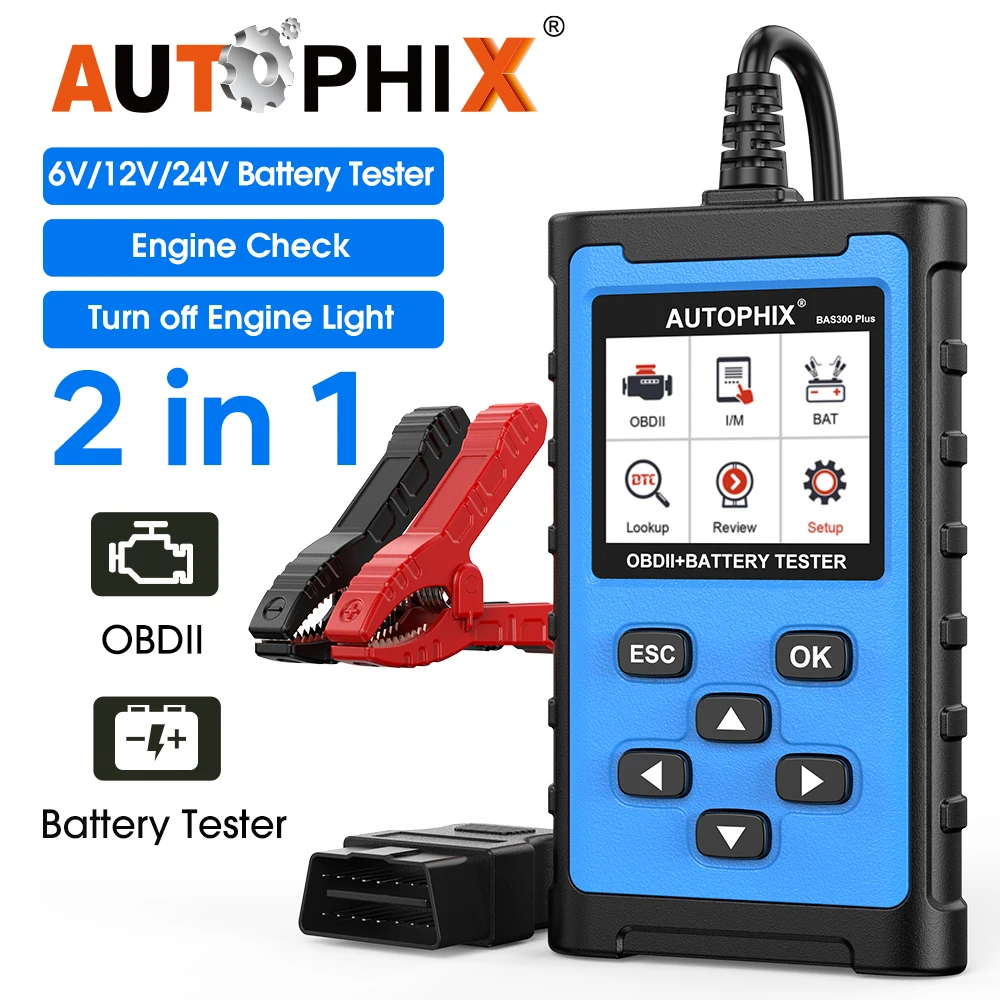 

Autophix BAS300 Plus OBD2 сканер 2-в-1 проверка двигателя 6/12/24 в тестер батареи Автомобильный сканер считыватель кодов автомобильный диагностический инструмент