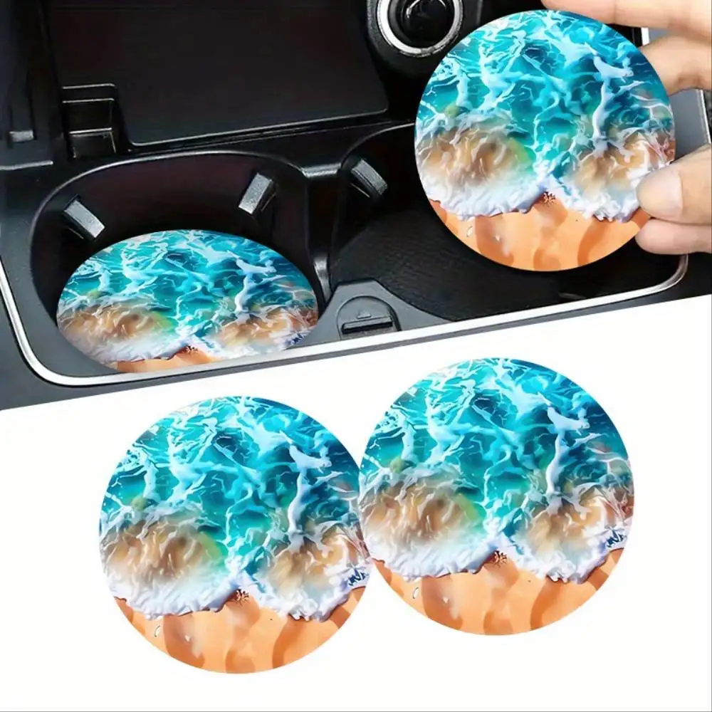 Summer Beach Wave EVA Car Coasters Set Of 2 Keep Cup Holders Clean Car Interior Decor & Festive Gifts