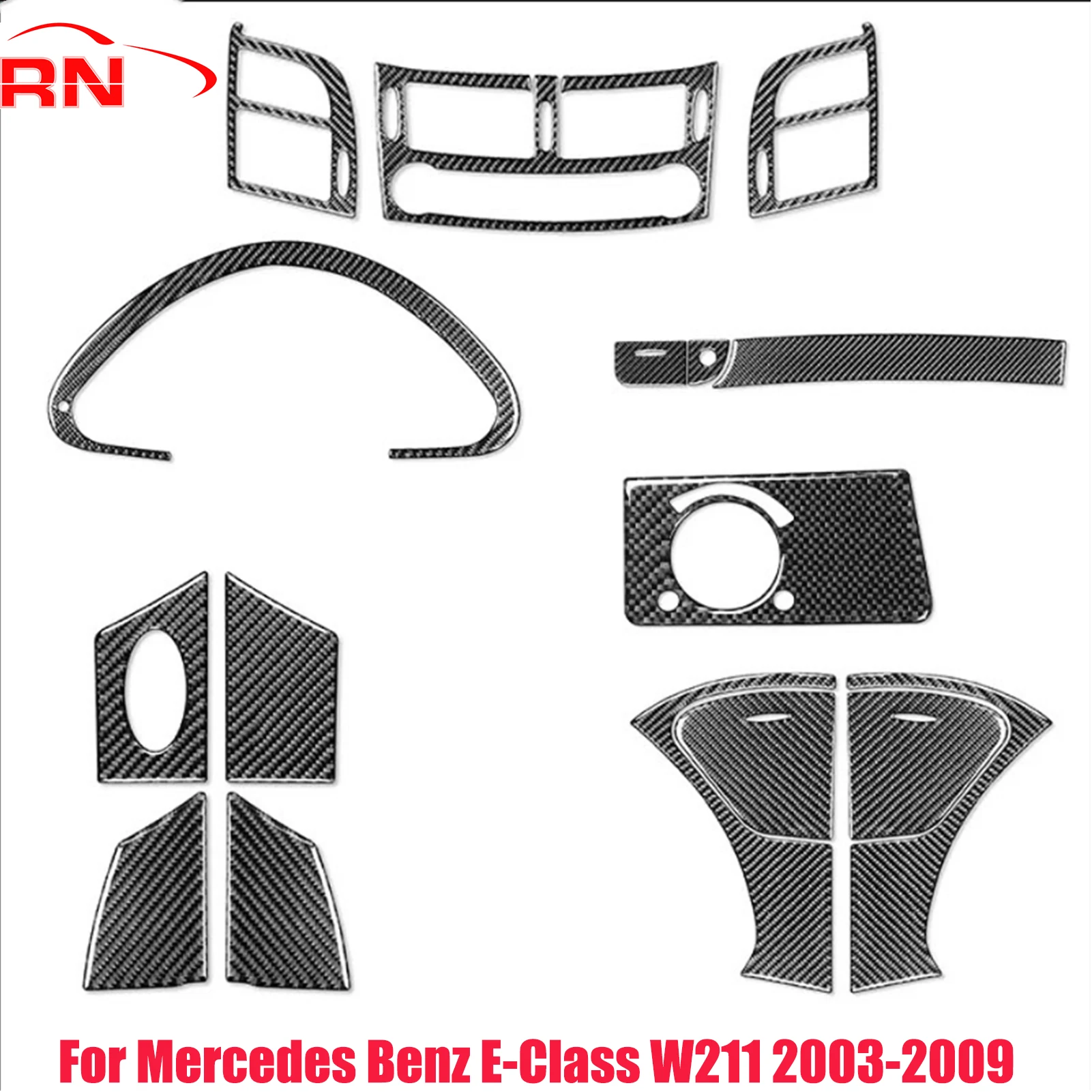 

For Mercedes Benz E-Class W211 2003-2009 Carbon Fiber Center Control Air Conditioner Vent HeadLight Switch Trim Cover Sticker