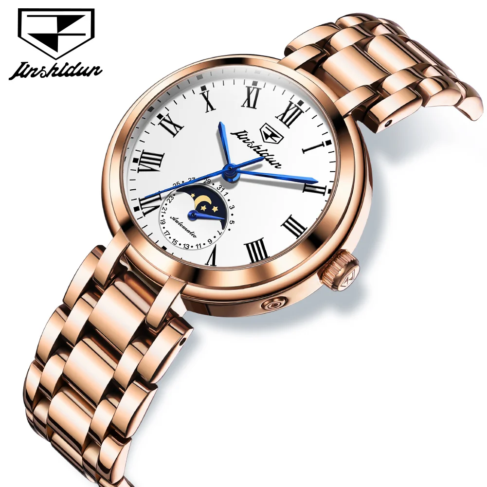 

JSDUN Luxury Elegant Women's Mechanical Watches Classic Waterproof Roman Scale Automatic Women Moon Phase Watch Dress Watch 8981