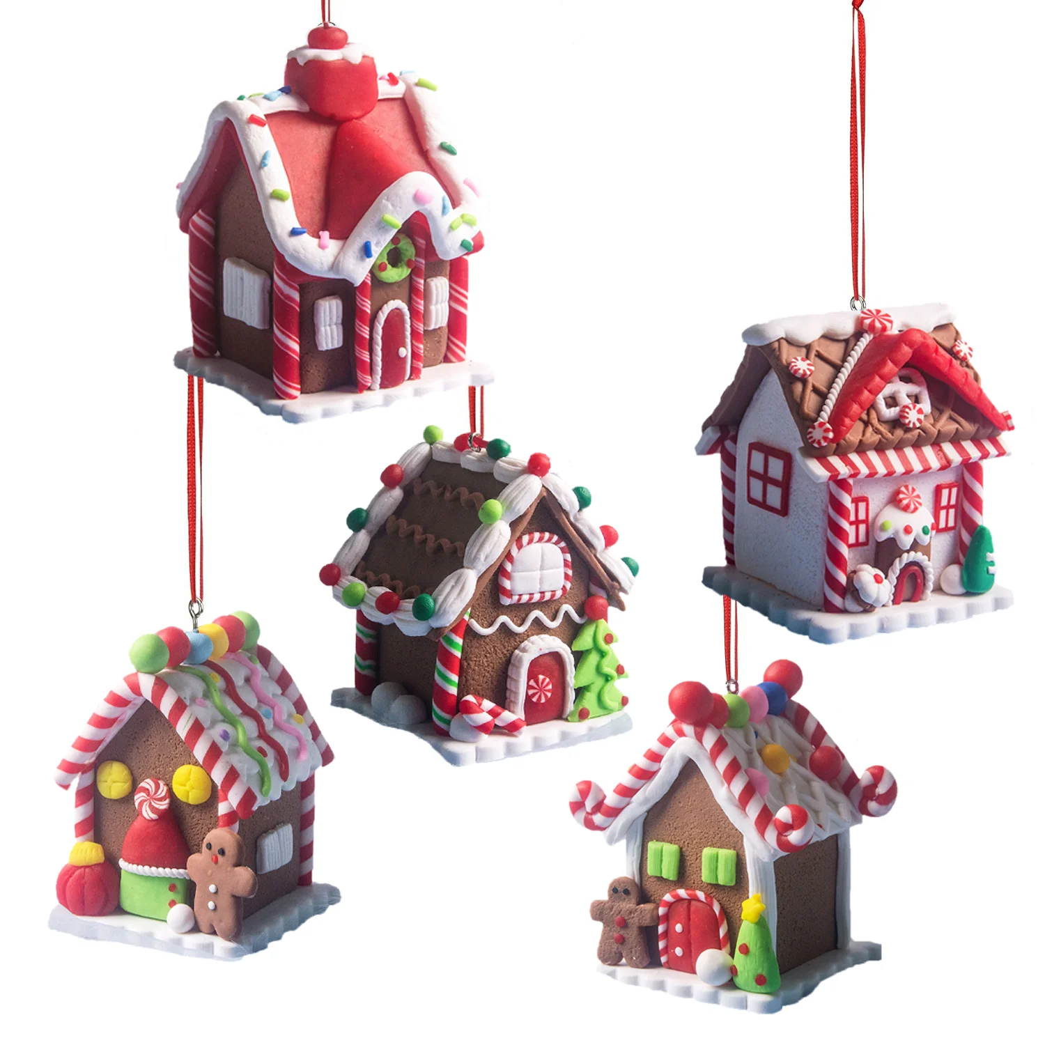 Gingerbread House Ornaments Holiday Christmas Tree Ornament Set Gingerbread Christmas Decor with Rope Gingerbread House Decor