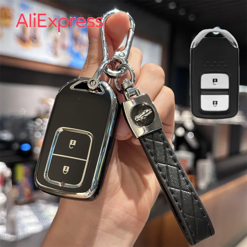 

Key Fob Cover With Keyring Car Keychain Lanyard For Honda Vezel City Civic Jazz BRV BR-V HRV Key Case Fob 2 Button Accessories