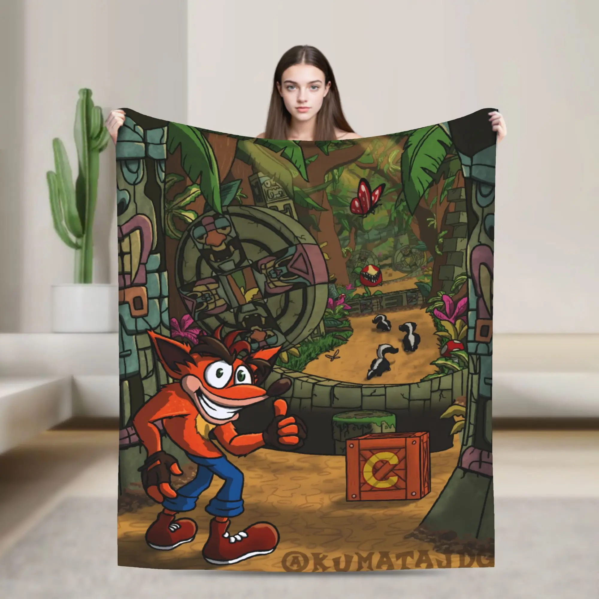 Crash Bandicoot Jungle Run Plush Blankets Students  Flannel Bedding Throws For Home Decor Soft Quality Bedspread Birthday Gift