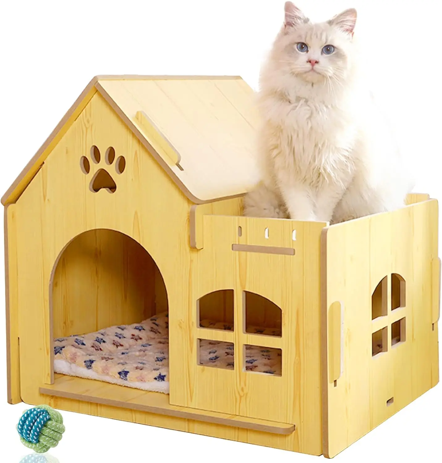 

Customized Cat House Indoor with Window and Door Easy Assemble House for Cats Cat Home Wood