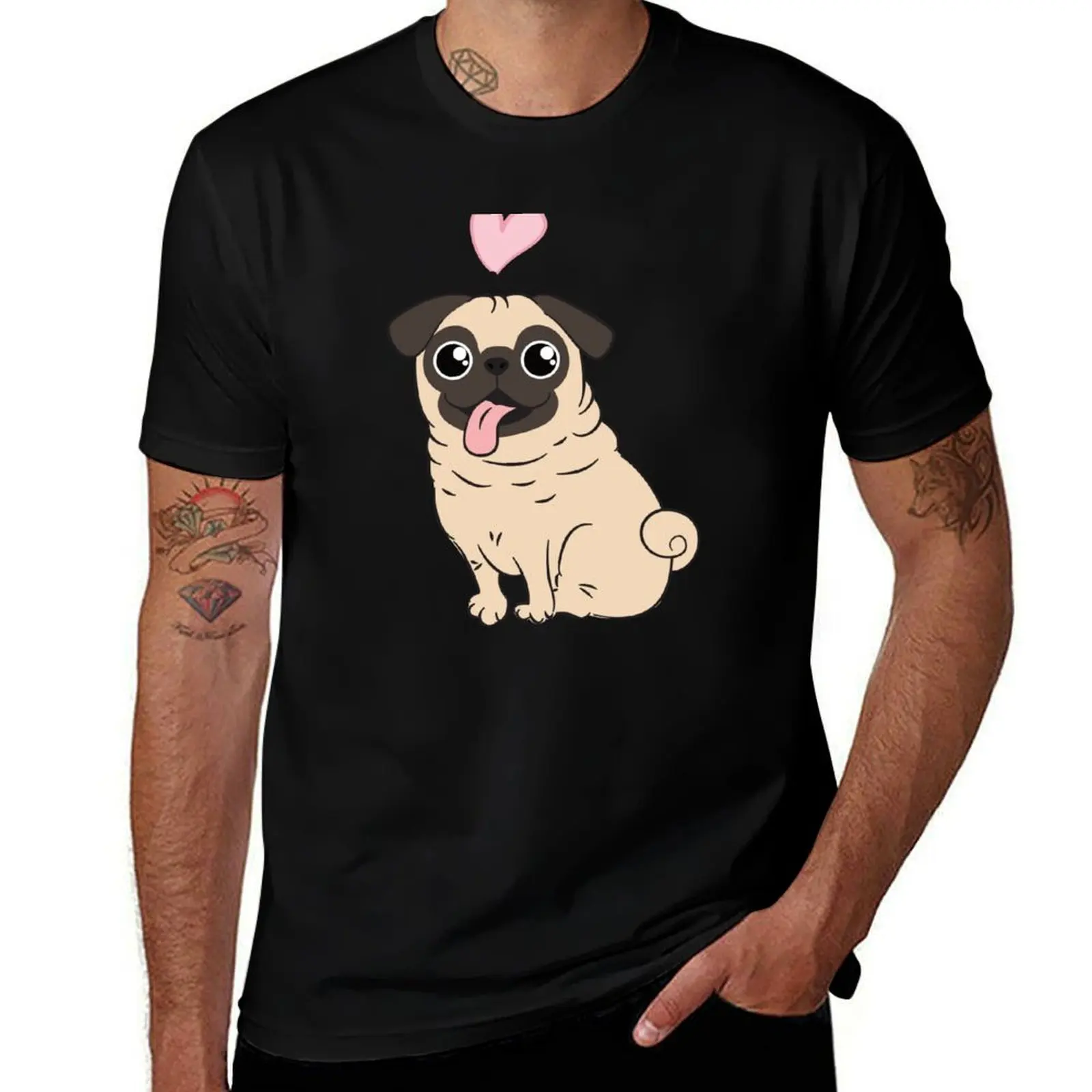 

LOVE Fawn Pug T-Shirt funny t shirts cotton t shirt for man man t shirt heavy cotton T-Shirt