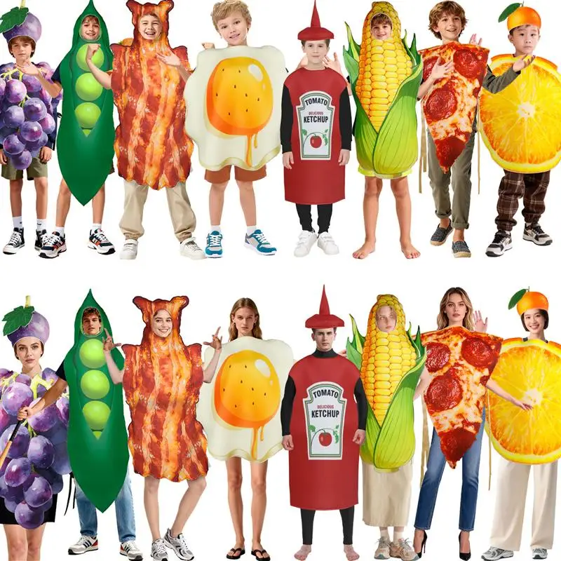 

Halloween Costume Party Sponge Suit Corn Pizza Pea Orange Squid Stage Parent-Child Play Polyester Fabric Ethnic Stage Costume
