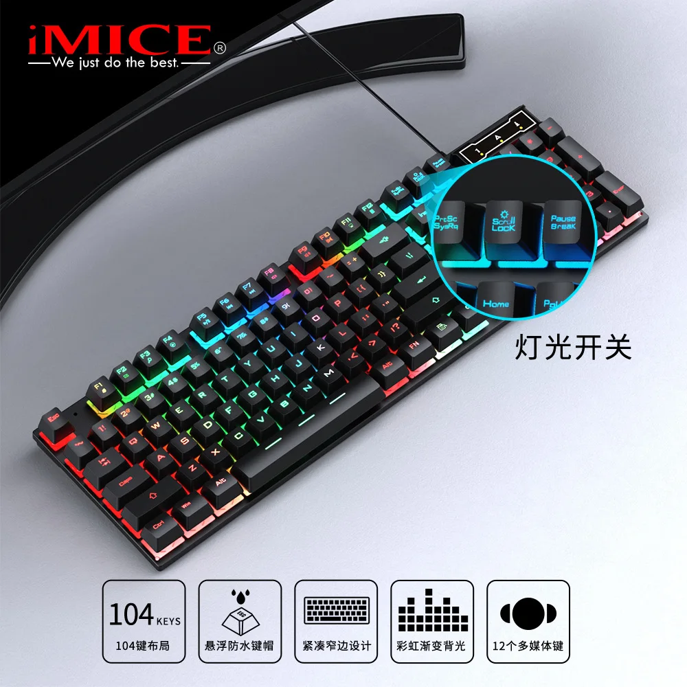 Imagem -02 - Teclado para Jogos Rgb e Mouse com Retroiluminação Teclado Ergonômico com Fio para pc e Laptop 104 Teclas Gamer Usb