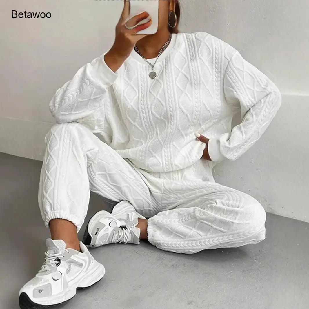 

Women's Casual 2 Piece Lounge Set Long Sleeve Pullover Top and Matching Jogger Pants Co-ord Outfit Solid Color Knit Loungewear