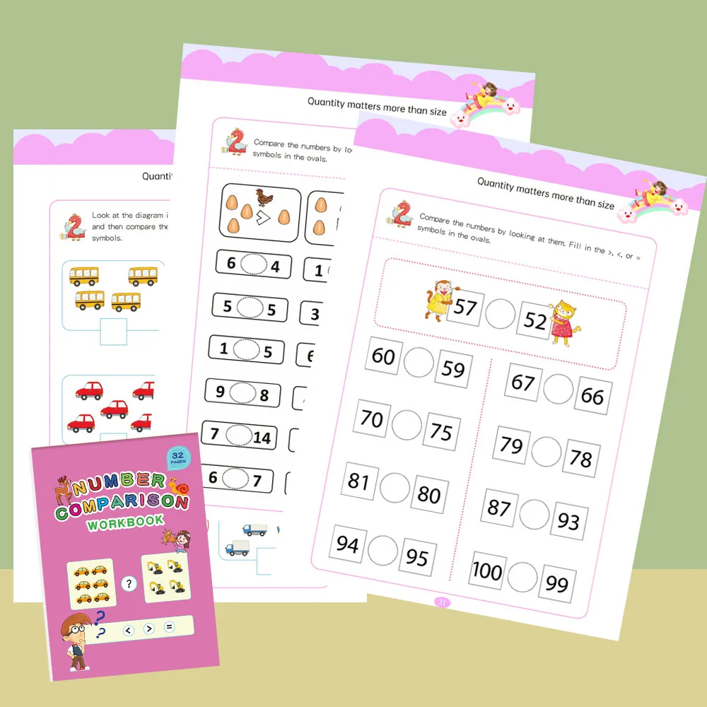Preschool Math Number Comparison Workbook | 32 Pages Practice Pages | Prepare Kids for Elementary School Math Learning