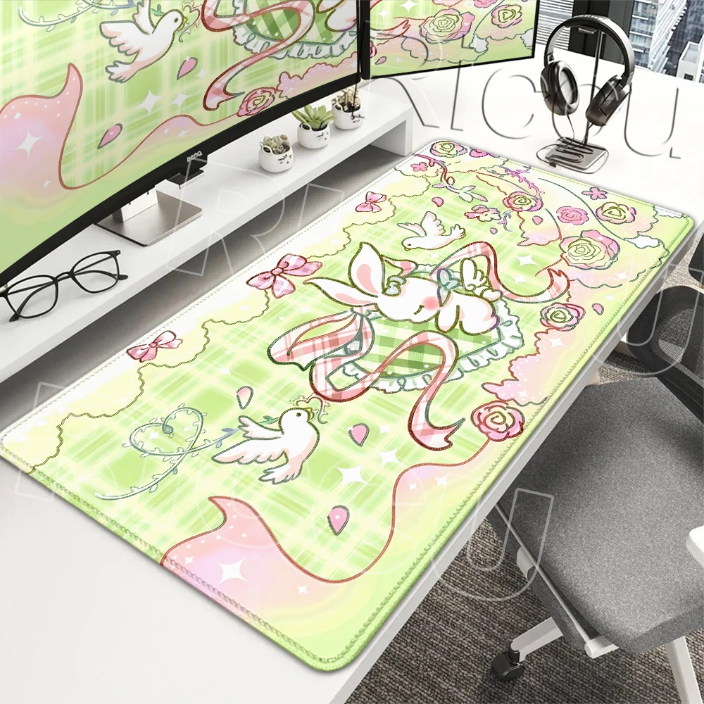 Angel Bunny Mouse Pad Extended Gaming Pc Accessories Mouse Pad Love Pretty Anti-slip Base Rubber Cabinet Mat LockEdge Aesthetics