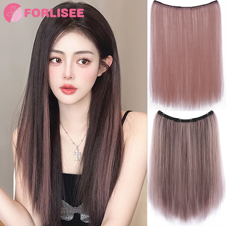 FORLISEE Synthetic 4 Clip In Hair Extensions Long Straight Hairstyle Hairpiece Boten Color 50CM Natural Fake Hair For Women