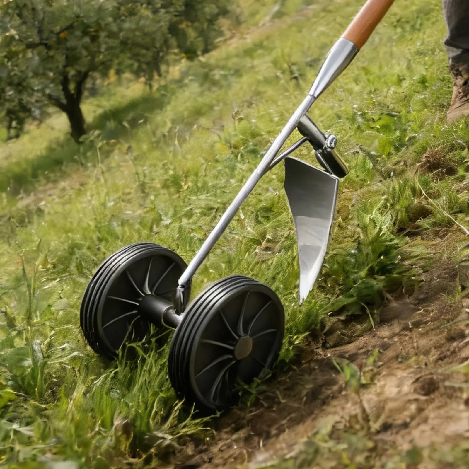 Household Hand-Pushed Hoe With 2-wheel Auxiliary Ditching Tool Triangular/ Hollow/ Eccentric Plow For Weeding Loosening soil