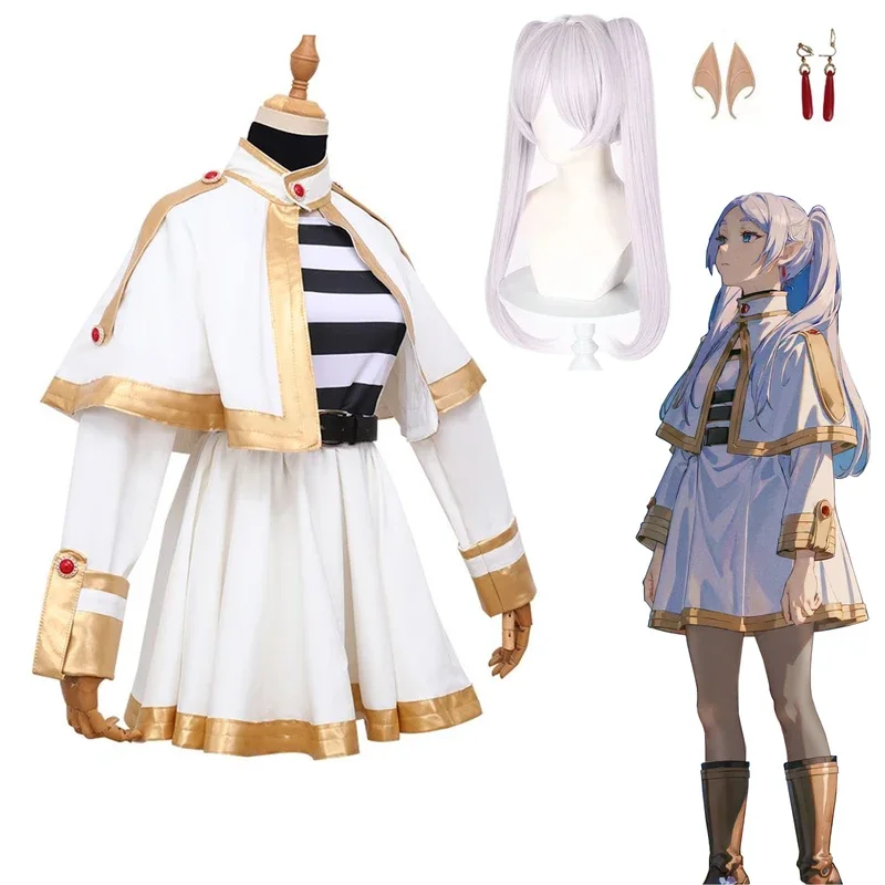 Frieren Cosplay Costume ,white anime game style suit fairy ear and wig,for Halloween Carnival parties and all types of activitie