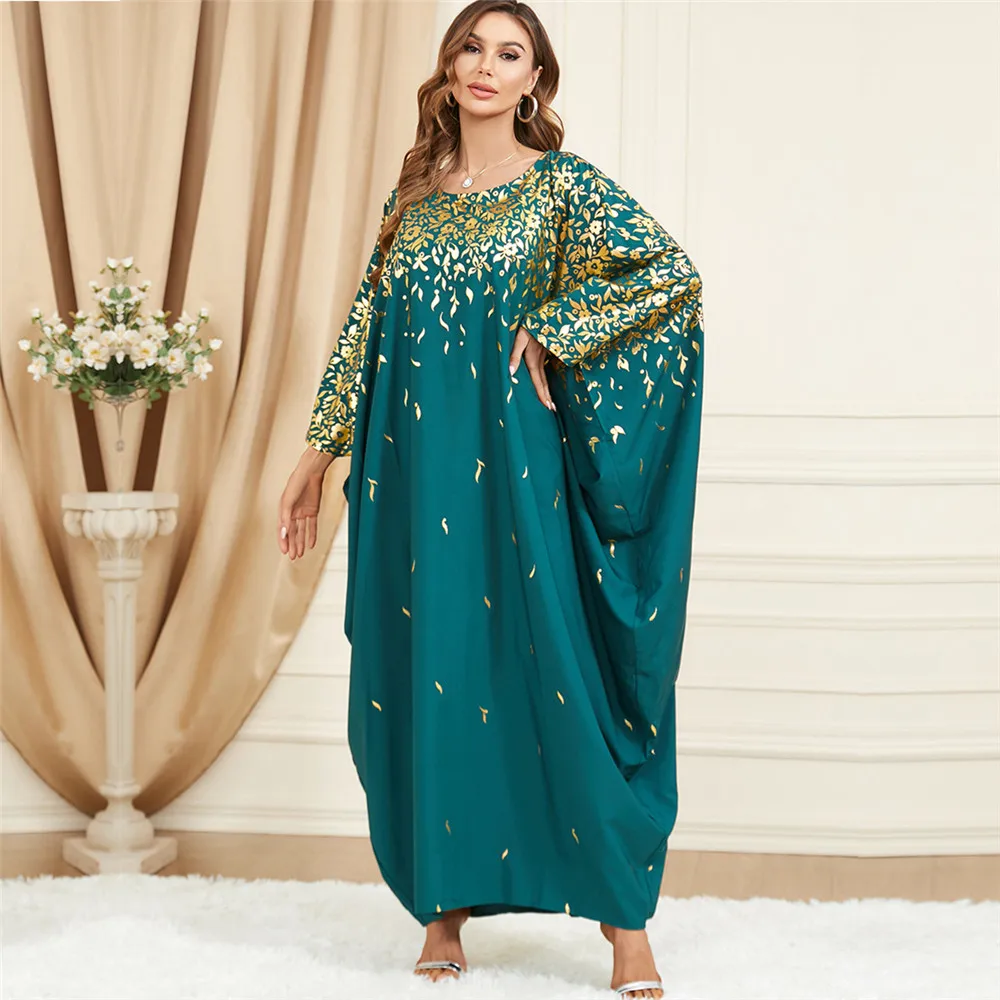 

Women Batwing Sleeve Maxi Dress 2024 Ramadan Eid Loose Kaftan Muslim Arab Robe Dubai Turkey Caftan Morocco Islamic Gown Djellaba