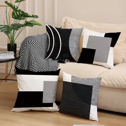 Black and White Geometric Modern Abstract Neutral Art Throw Pillow Cover 45x45cm Cushion Case for Home Decor Sofa Couch JAF089