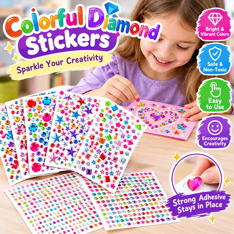 Sparkling Rhinestone Self Adhesive Stickers Crafts Jewelry Gemstone Decals DIY Face Makeup Teacher Reward Kit