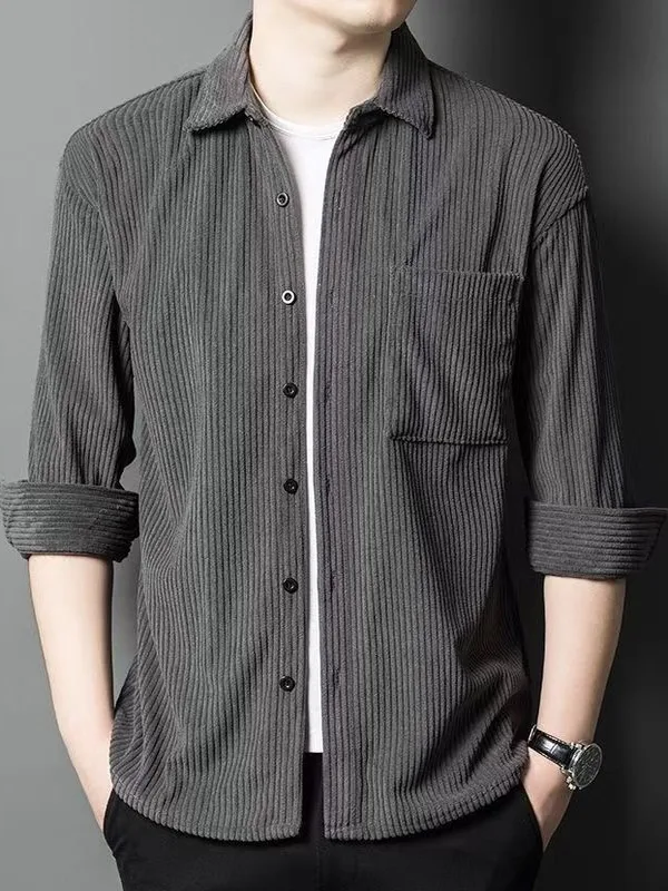 Corduroy Long Sleeve Shirt Jacket Men's Spring Autumn Thin New Style Casual Top Wear Resistant Anti-Wrinkle Fashion Brand