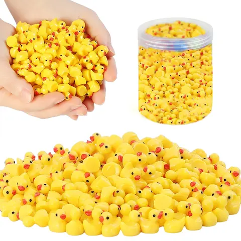 100/200/300pcs 빛나는 미니 수지 오리, 어둠 속에서 작은 오리 대량 발광 인형 집용 작은 플라스틱 미니어처 오리 피규어
