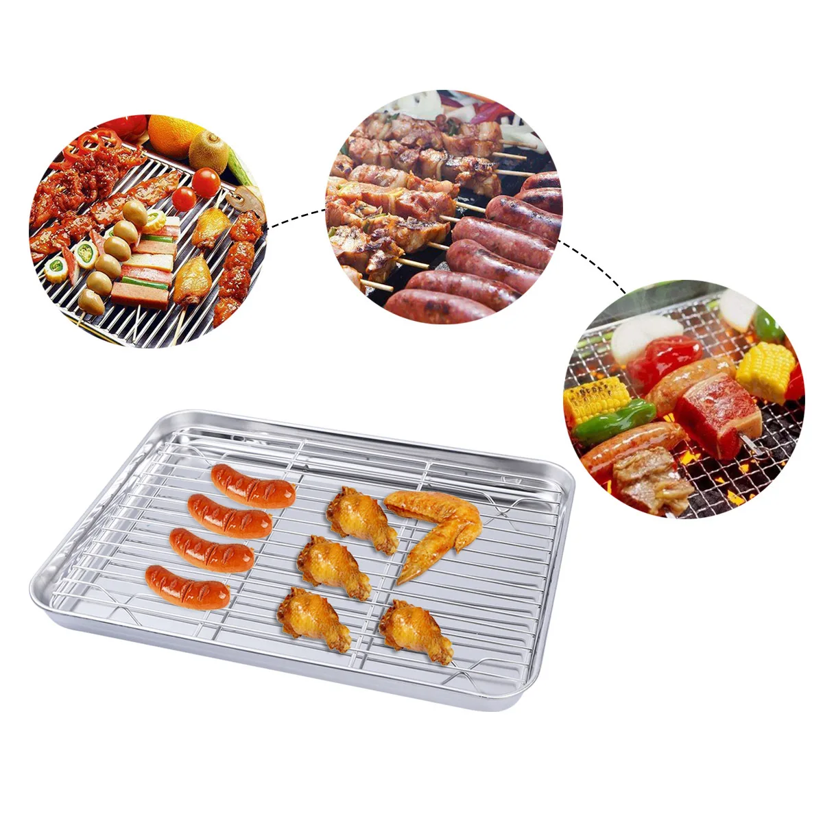 

2pcs Stainless Steel Baking Sheet Cooling Rack Set Heavy Duty Flat Pan No Warping For Cake Pudding Cookies