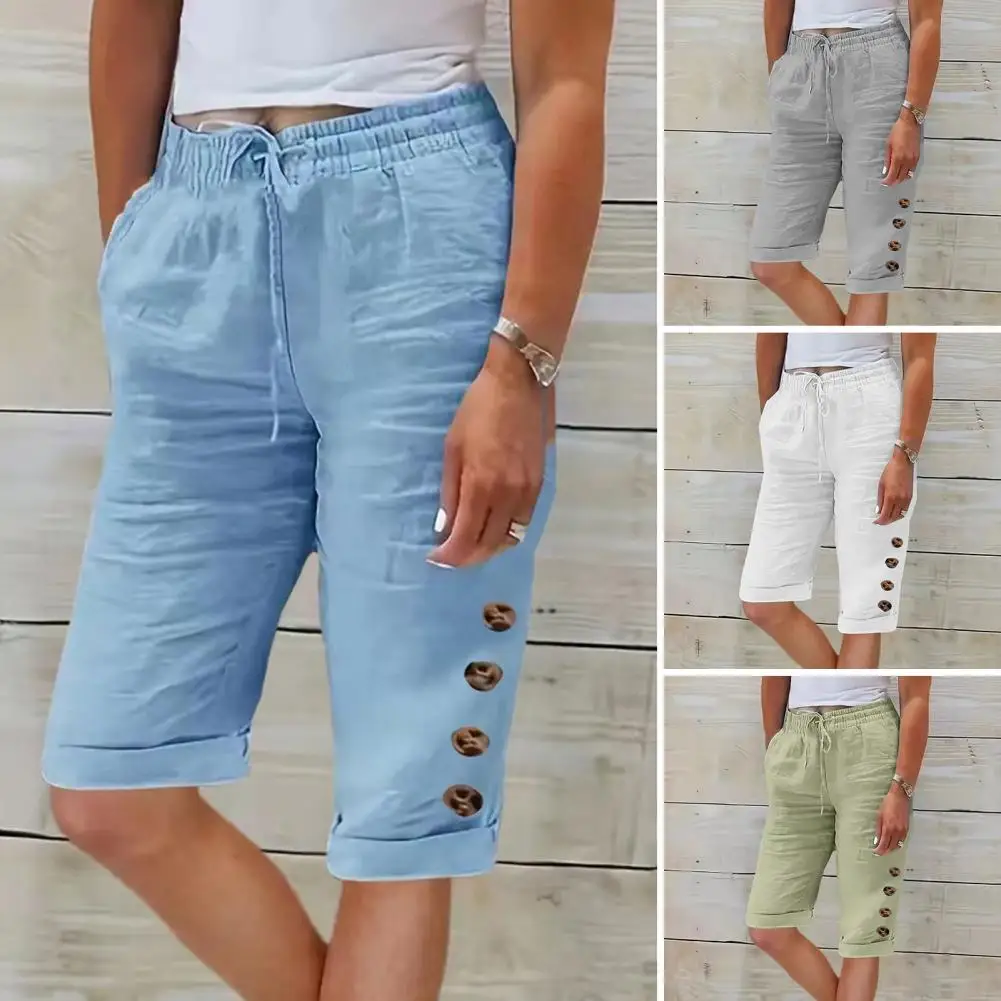 Elastic Waist Casual Pants Stylish Women's Summer Shorts Sports Pants with Adjustable Waistband Pockets for Casual Comfort