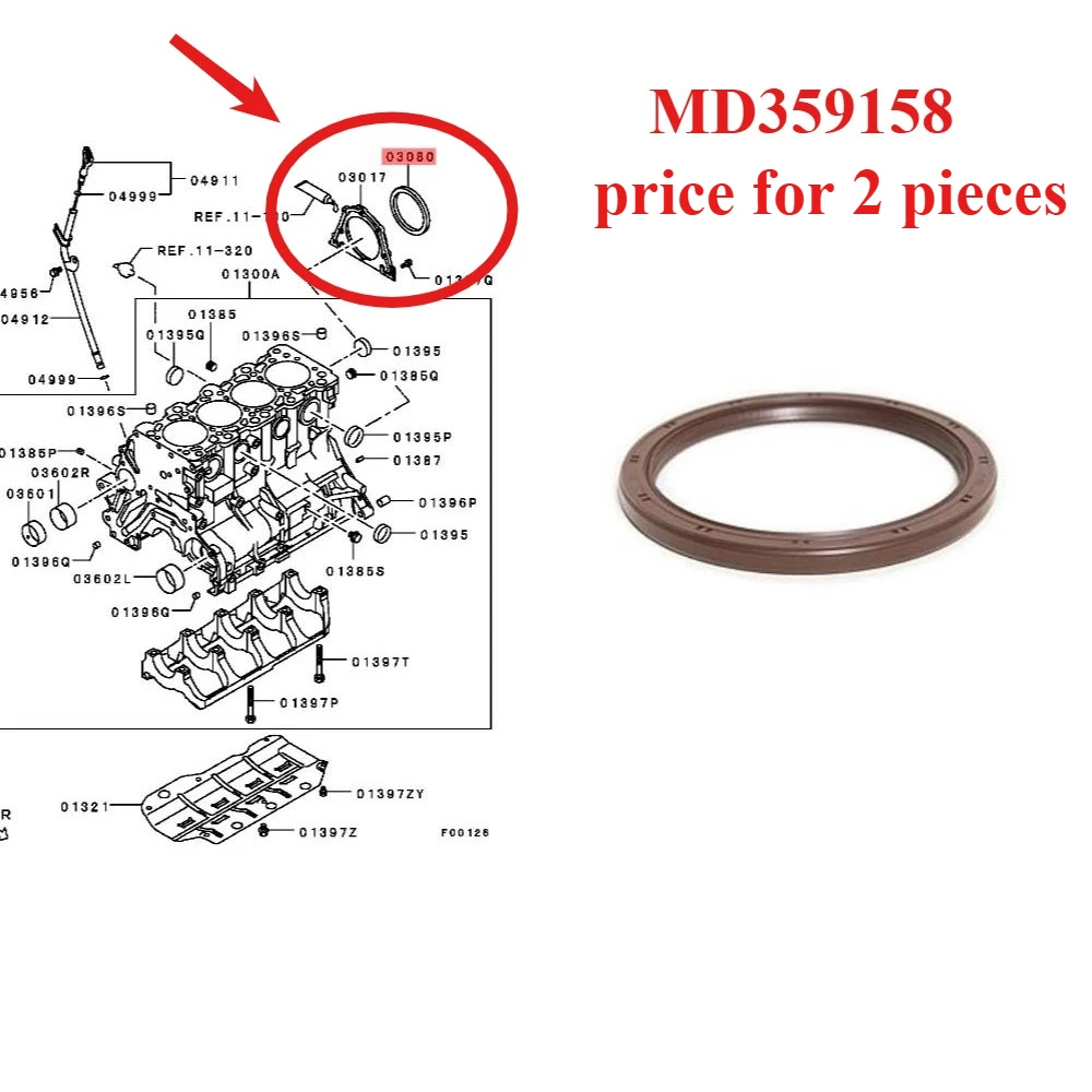 Oil Seal Crankshaft MD359158 Rear Main Crank Seal 2 PieceS