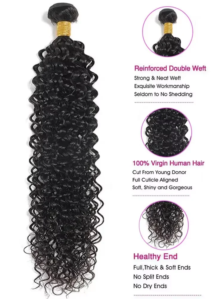 Пучки человеческих волос с глубокими волнами 30, 32 дюйма, 3, 4 пучка, девственные необработанные бразильские вьющиеся волосы, 100% наращивание человеческих волос