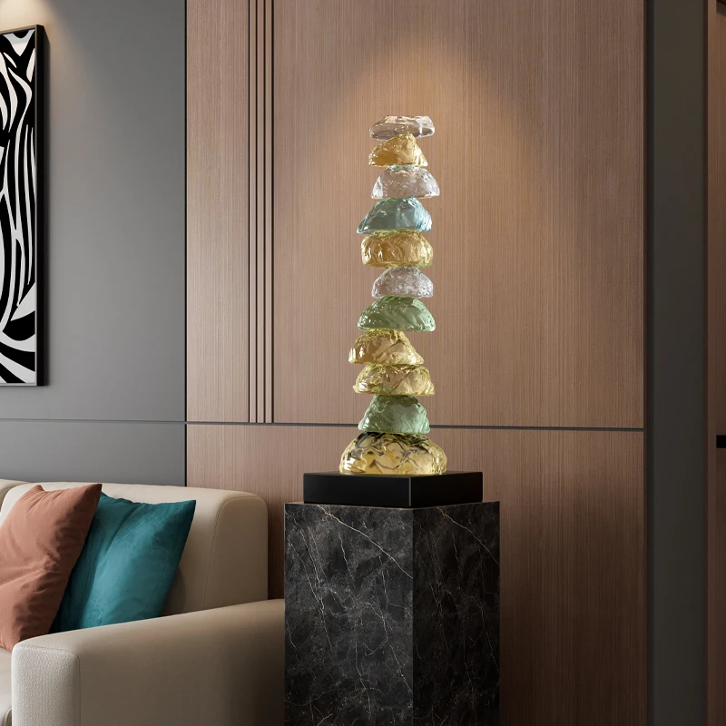 #￥Modern Home Decor Feng Shui Stone Art Sculpture Living Room Office Table Top Ornaments Transparent Resin Statue Luxury Gifts