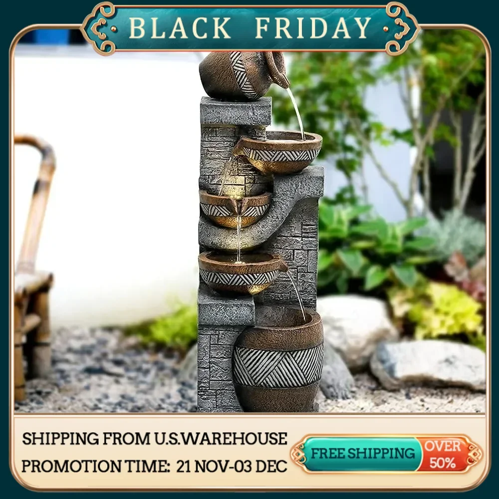 5-story indoor/outdoor garden fountain -42.5-inch modern floor standing stacked water feature -suitable for courtyard decoration