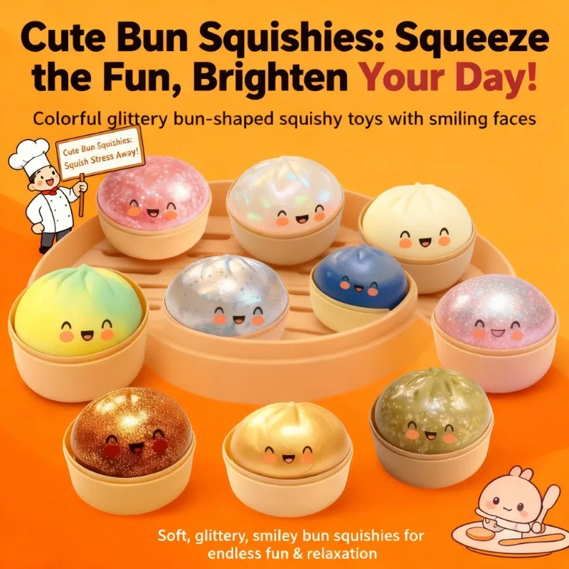 Premium Squishies Dumpling Bun Toy, Slow Rising PU Dumpling Stress Ball, Safe Non-Toxic Stress Relief Fidget Toy for Home