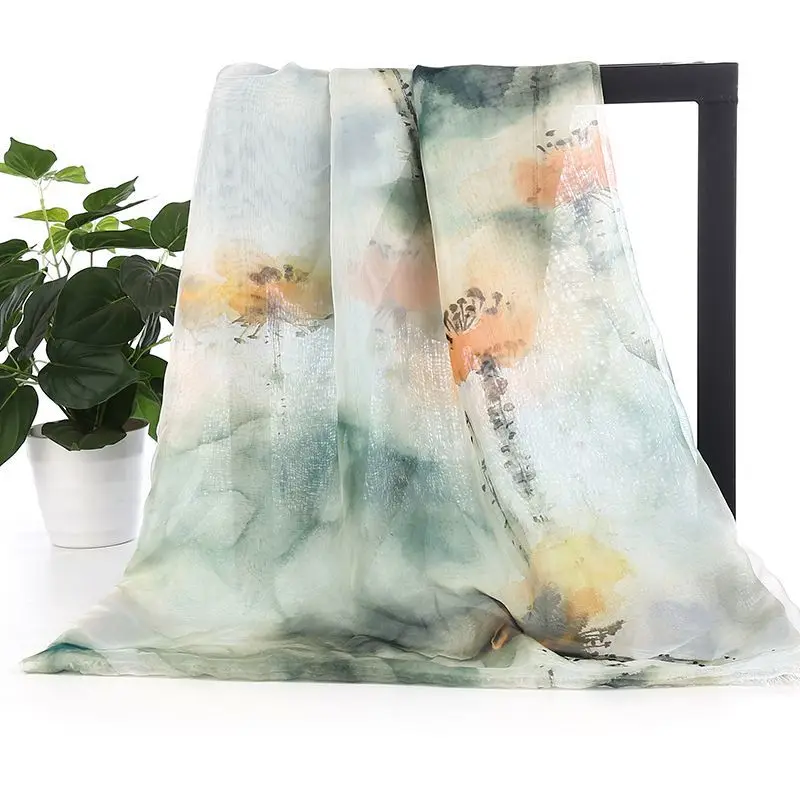 30D Printed Chiffon Plant Pattern Gradient Color Fabrics for Sewing Silk Scarf Hanfu Clothing Needlework By The Meter 100*150cm