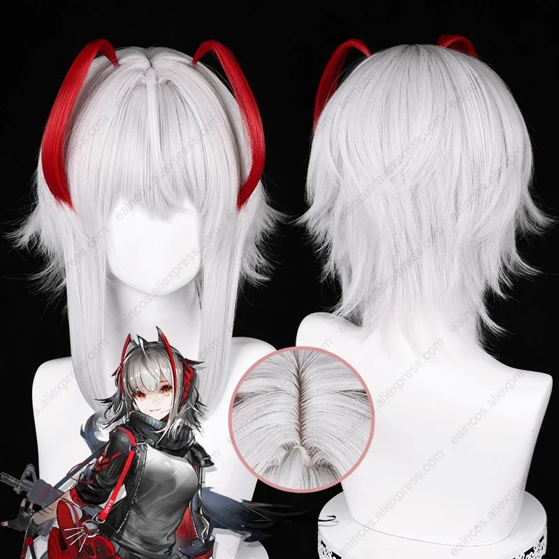 

W Cosplay Wig 37cm Silver Highlights Red Short Hair Heat Resistant Synthetic Wigs Simulated Scalp Wigs