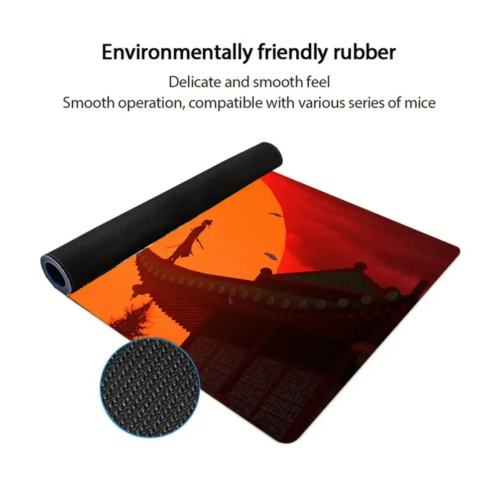 Large game desk mat office mouse mat Japanese Sunset Samurai  rubber anti-slip rectangular lockedge carpet keyboard accessorys
