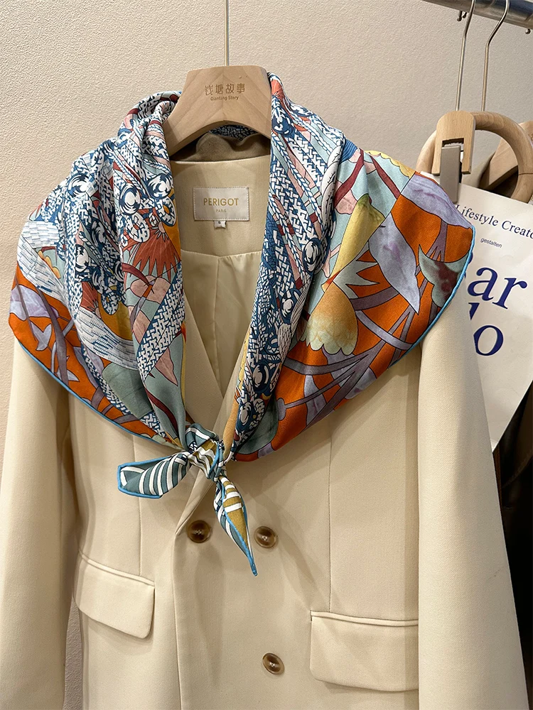 Silk Twill Scarf 90cm Spring Square Shawls Hand Rollerd Bandanas Bag Accessories Head Hair Bag Belt Decoration Valentine Day